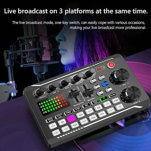 F998 Live Sound Card Audio Mixer Podcast Audio Interface with DJ Mixer Effects DailySale