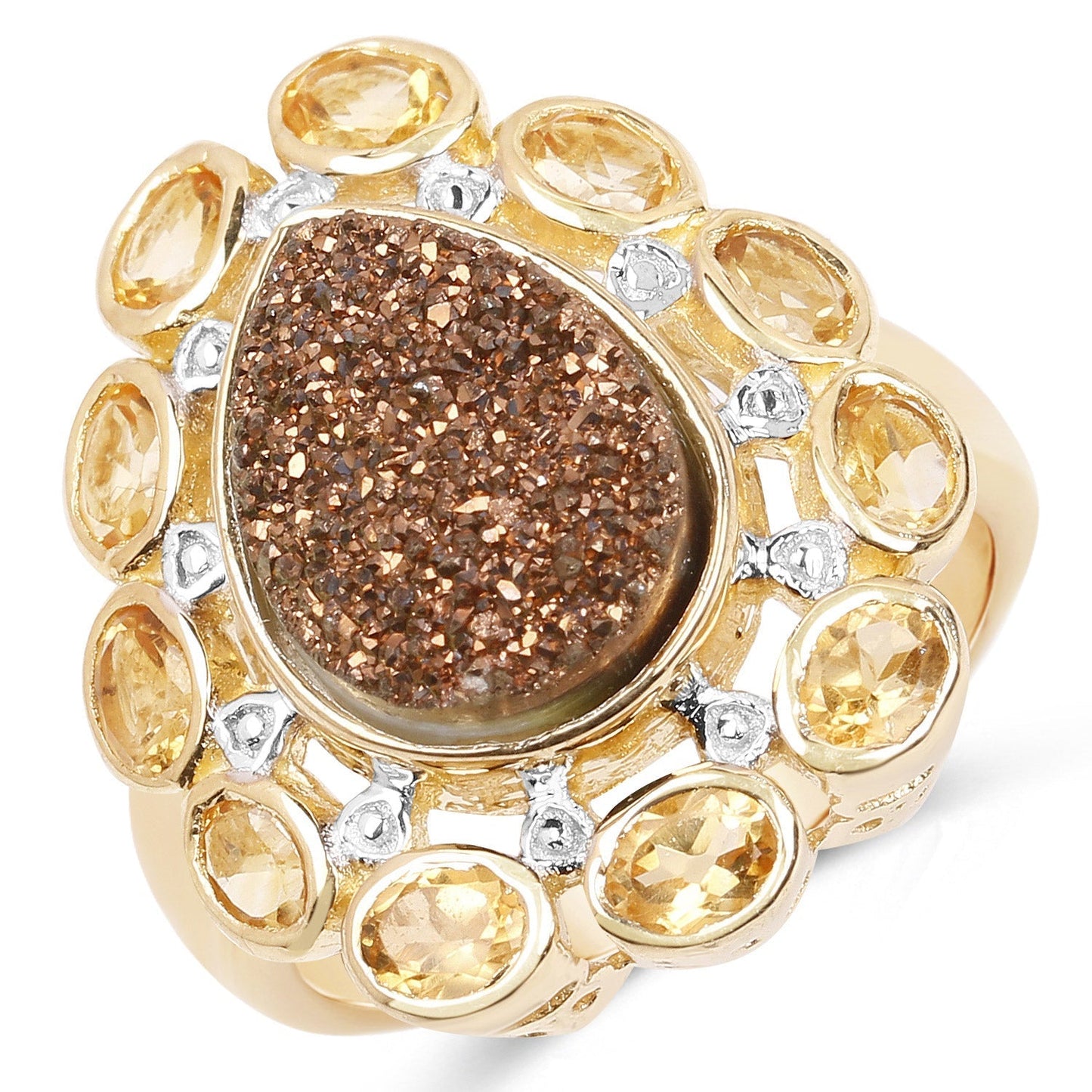 5.14 Carat Genuine Bronze Drusy and Citrine .925 Sterling Silver Ring Bids.com