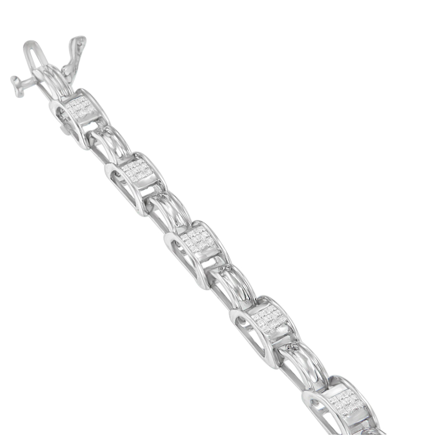 14K White Gold 1.0 Cttw Invisible Set Princess Diamond Alternating Link Tennis Bracelet (I-J Color, I1-I2 Clarity) - 7.25" Bids.com