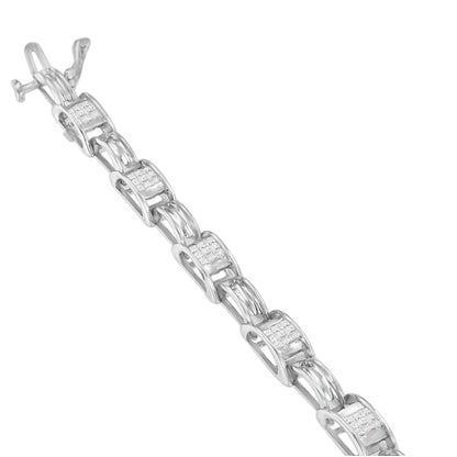 14K White Gold 1.0 Cttw Invisible Set Princess Diamond Alternating Link Tennis Bracelet (I-J Color, I1-I2 Clarity) - 7.25" Bids.com