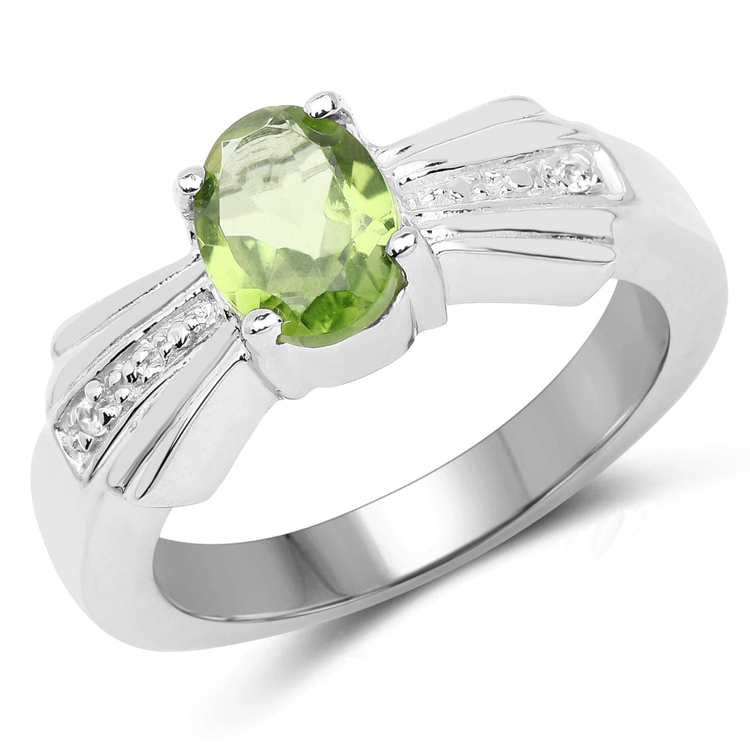 1.13 Carat Genuine Peridot and White Topaz .925 Sterling Silver Ring Bids.com