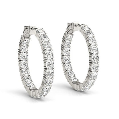 14k White Gold Two Sided Prong Set Diamond Hoop Earrings (3 1/2 cttw) Bids.com