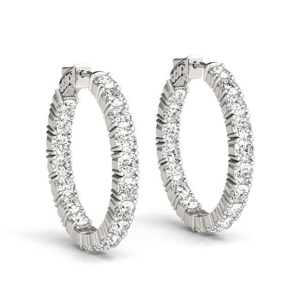 14k White Gold Two Sided Prong Set Diamond Hoop Earrings (3 1/2 cttw) Bids.com
