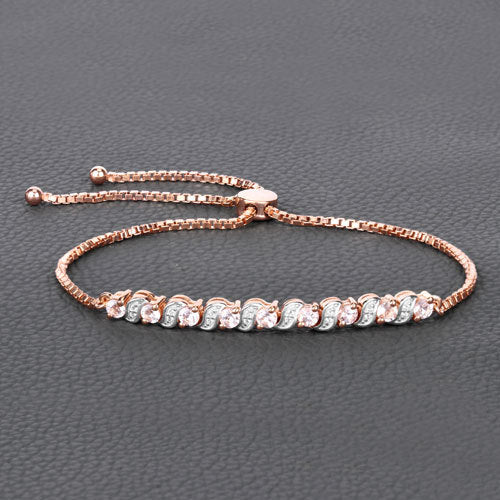 0.89 Carat Genuine Morganite and White Topaz .925 Sterling Silver Bracelet Bids.com