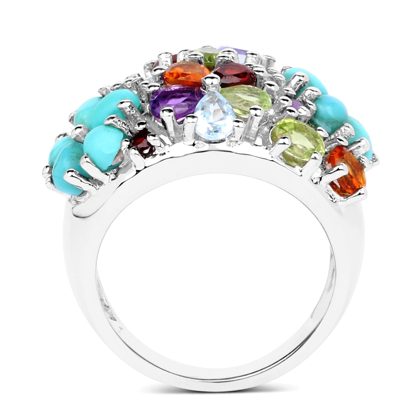 4.03 Carat Genuine Multi Stones .925 Sterling Silver Ring Bids.com