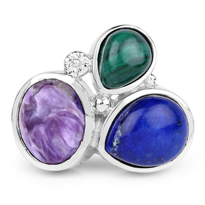 11.23 Carat Genuine Malachite, Charolite And Lapis .925 Sterling Silver Ring Bids.com
