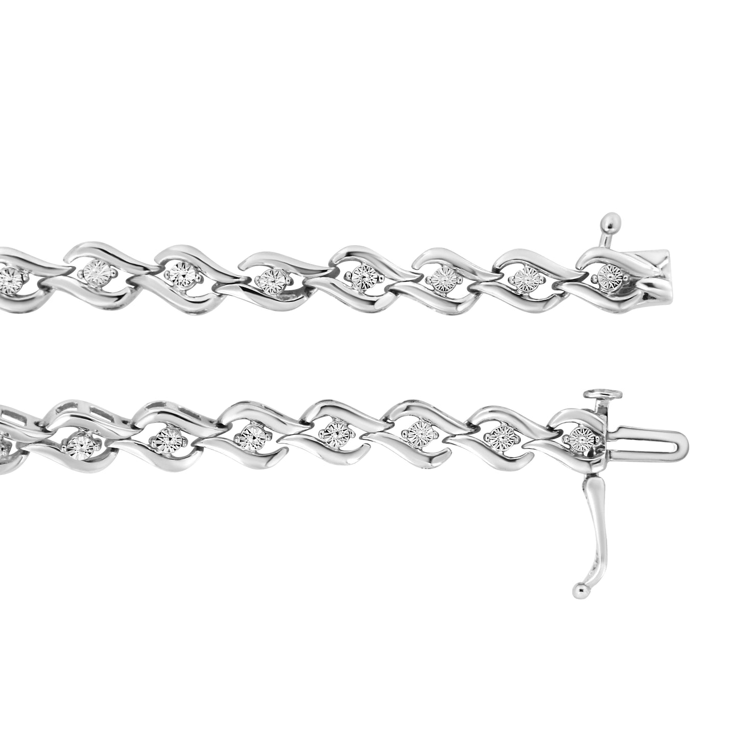 .925 Sterling Silver 1/10 Cttw Round-Cut Diamond Links of Flame Bracelet (I-J Color, I3) - 7.25" Bids.com