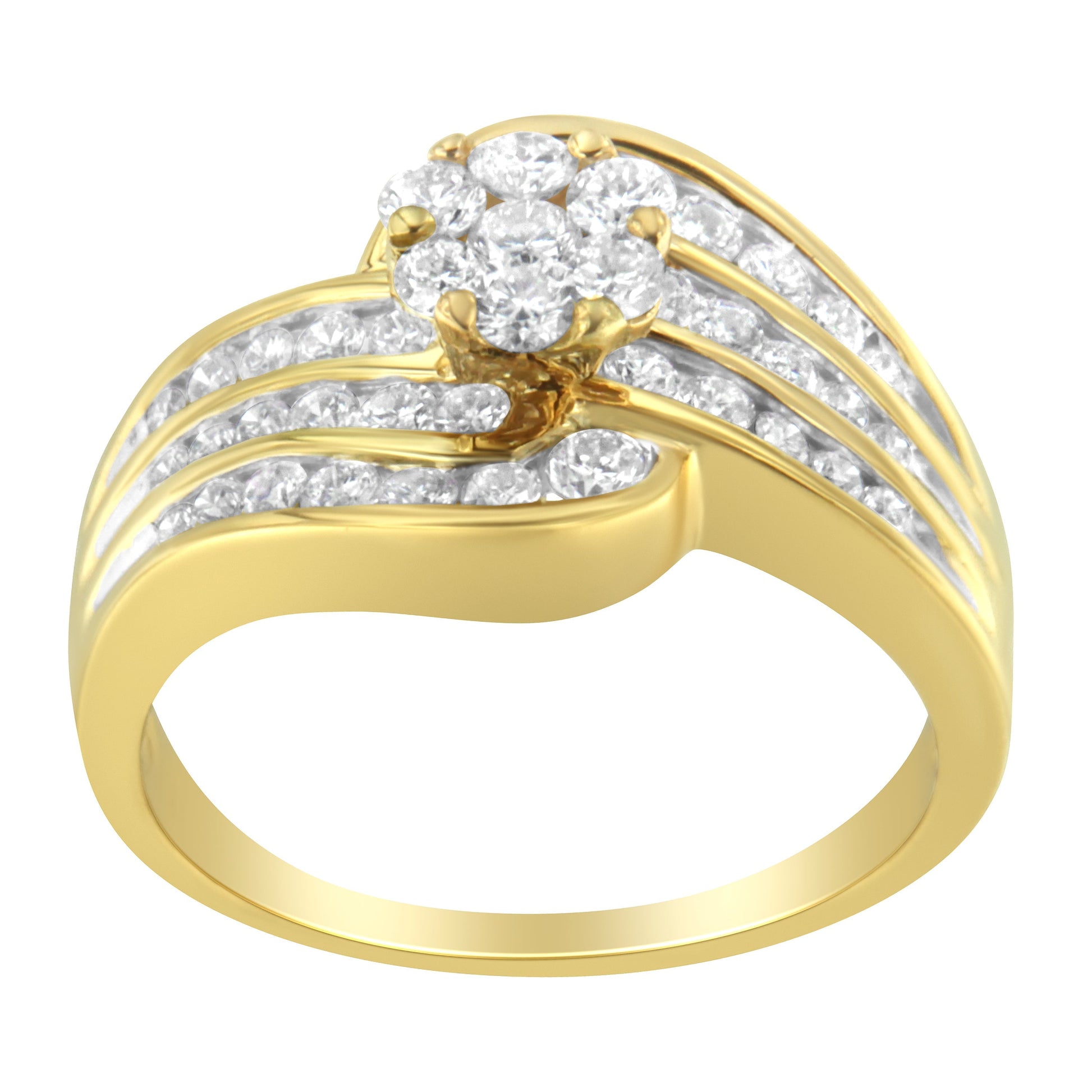 14K Yellow Gold Diamond Cocktail Bypass Ring (1 1/2 Cttw, H-I Color, SI2-I1 Clarity) - Size 7 Bids.com