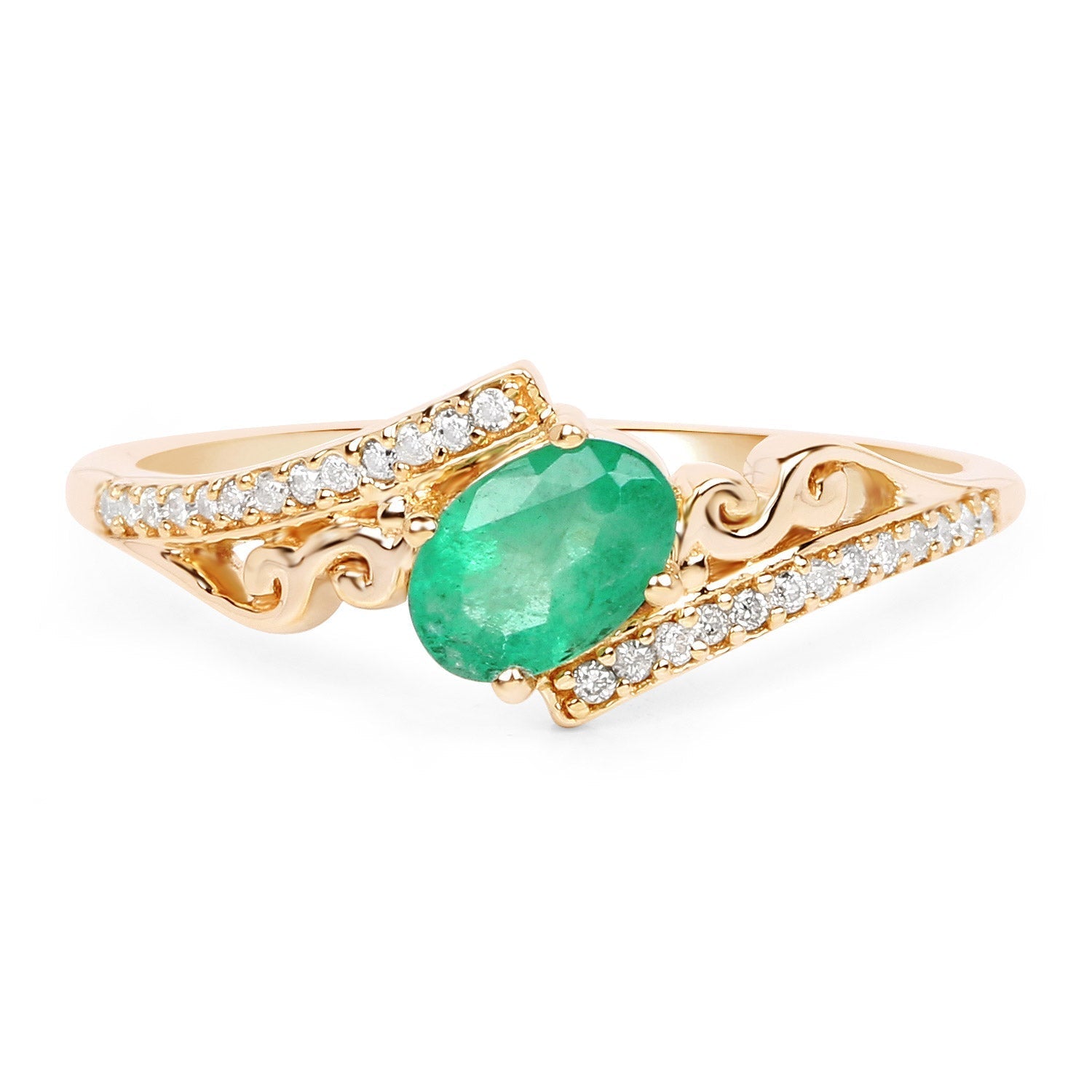 0.51 Carat Genuine Zambian Emerald and White Diamond 14K Yellow Gold Ring Bids.com