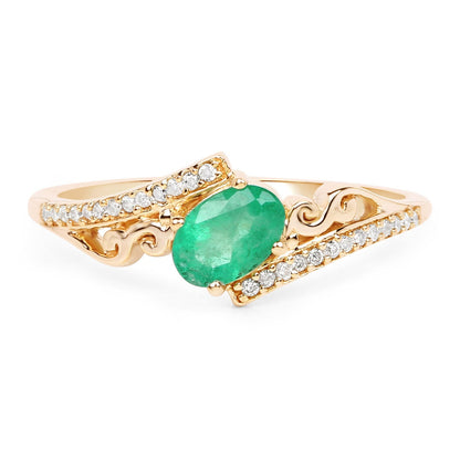 0.51 Carat Genuine Zambian Emerald and White Diamond 14K Yellow Gold Ring Bids.com