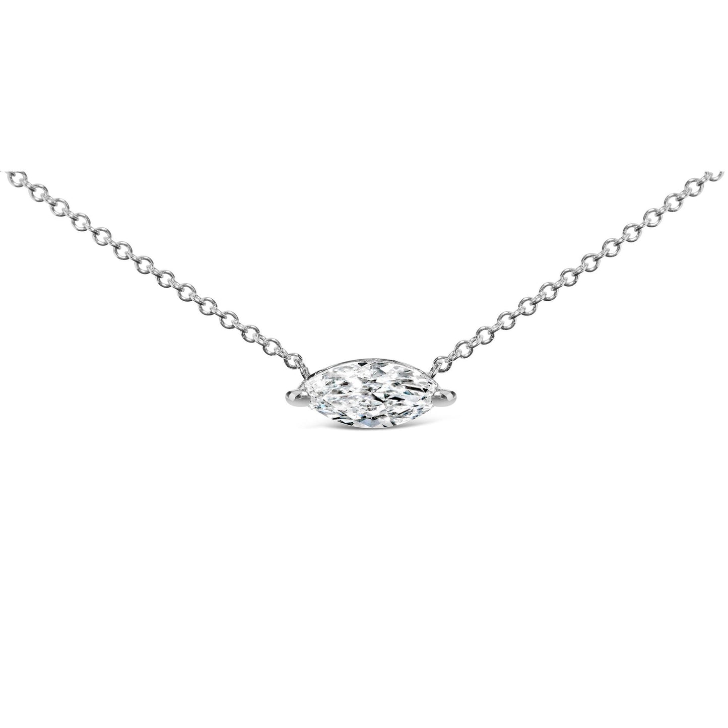 14K White Gold 1/2 Cttw Marquise Lab-Grown Diamond East West Solitaire 18" Pendant Necklace (F-G Color, VS2-SI1 Clarity) Bids.com