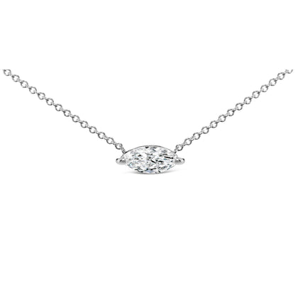 14K White Gold 1/2 Cttw Marquise Lab-Grown Diamond East West Solitaire 18" Pendant Necklace (F-G Color, VS2-SI1 Clarity) Bids.com
