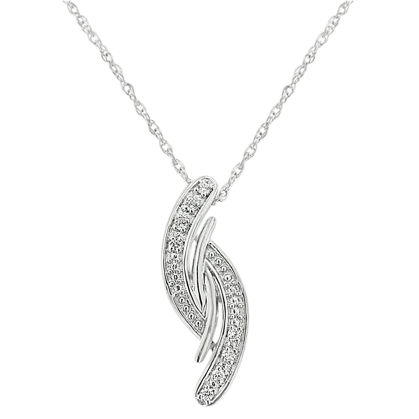.925 Sterling Silver Diamond Accent Bypass Curve 18" Pendant Necklace (I-J Color, I3 Clarity) Bids.com
