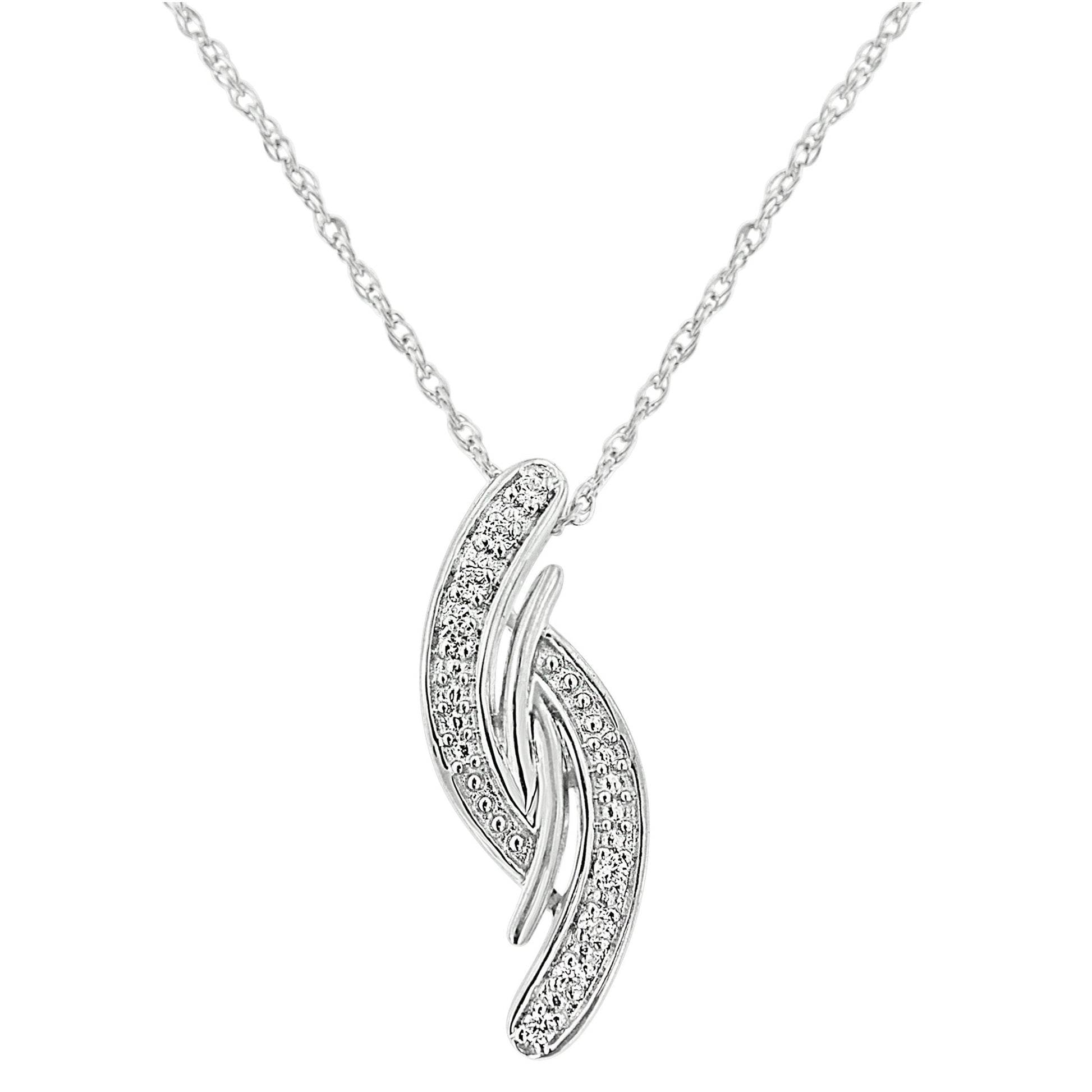 .925 Sterling Silver Diamond Accent Bypass Curve 18" Pendant Necklace (I-J Color, I3 Clarity) Bids.com