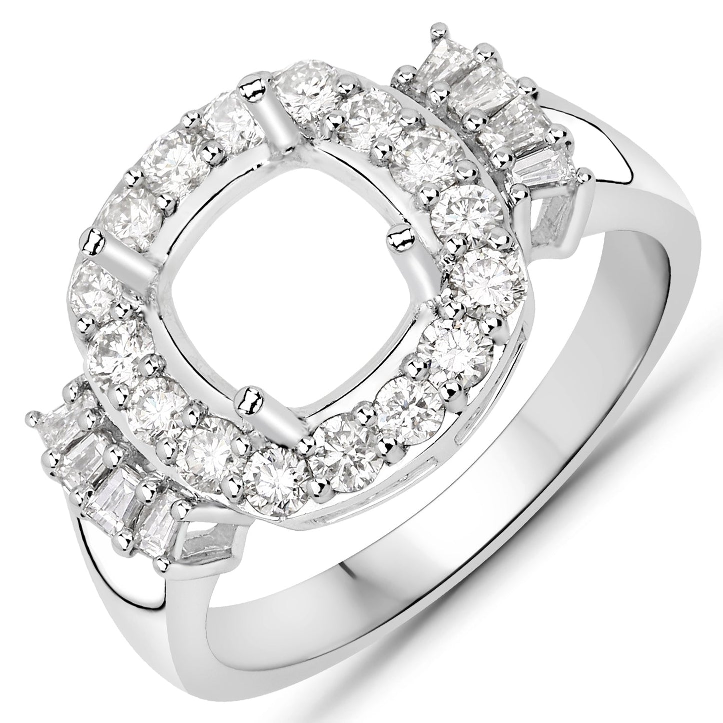 0.73 Carat Genuine White Diamond 14K White Gold Semi Mount Ring - holds 8x8mm Cushion Gemstone Bids.com