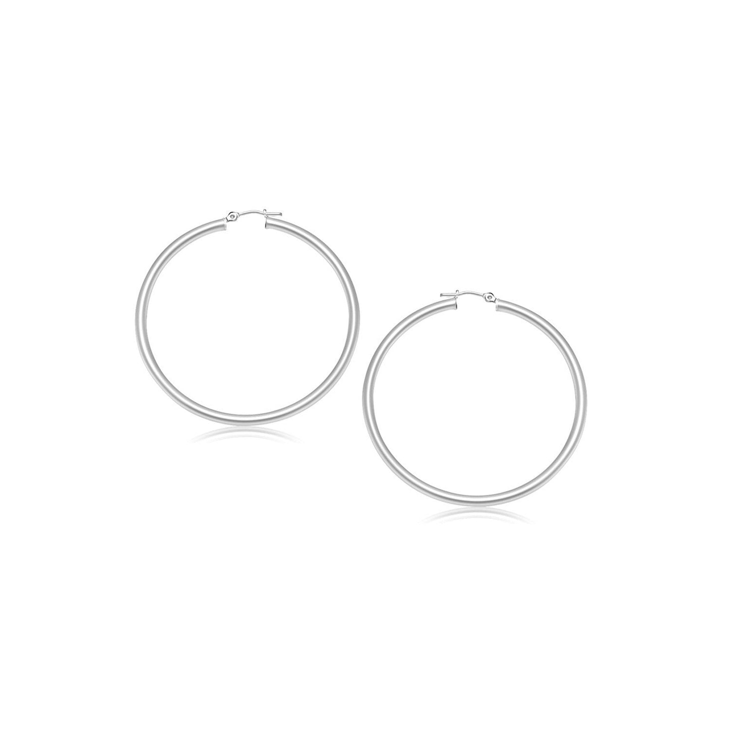14k White Gold Polished Hoop Earrings (2- mm) Bids.com