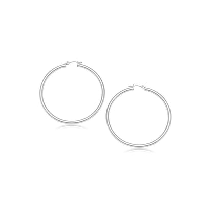 14k White Gold Polished Hoop Earrings (2- mm) Bids.com
