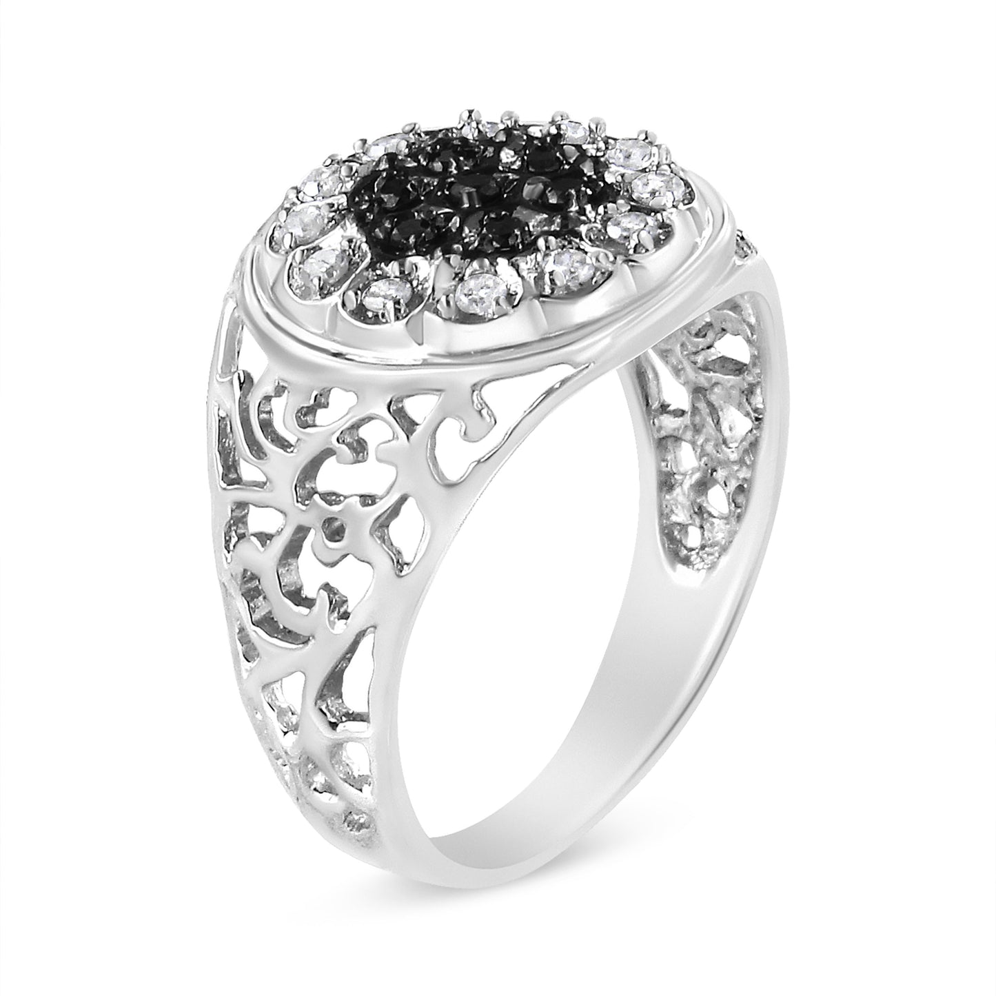 .925 Sterling Silver 1/4 Cttw White and Black Treated Diamond Halo Cluster Ring for Men (I-J Color, I3 Clarity) - Size 10 Bids.com