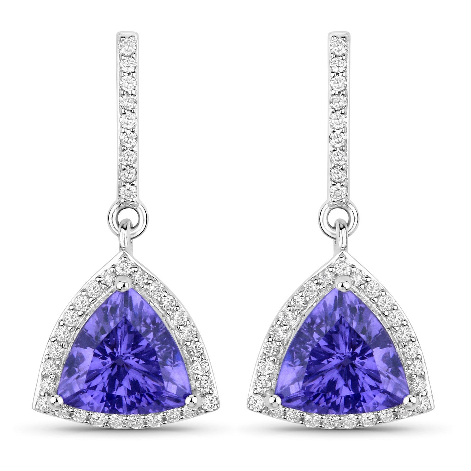3.86 Carat Genuine Tanzanite and White Diamond 14K White Gold Earrings Bids.com