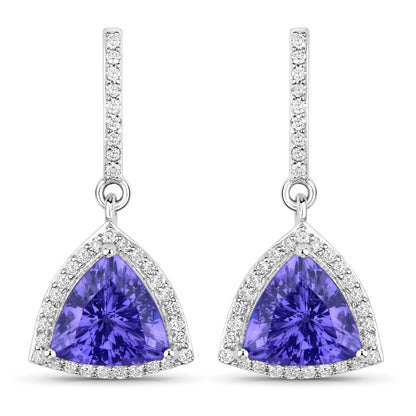 3.86 Carat Genuine Tanzanite and White Diamond 14K White Gold Earrings Bids.com