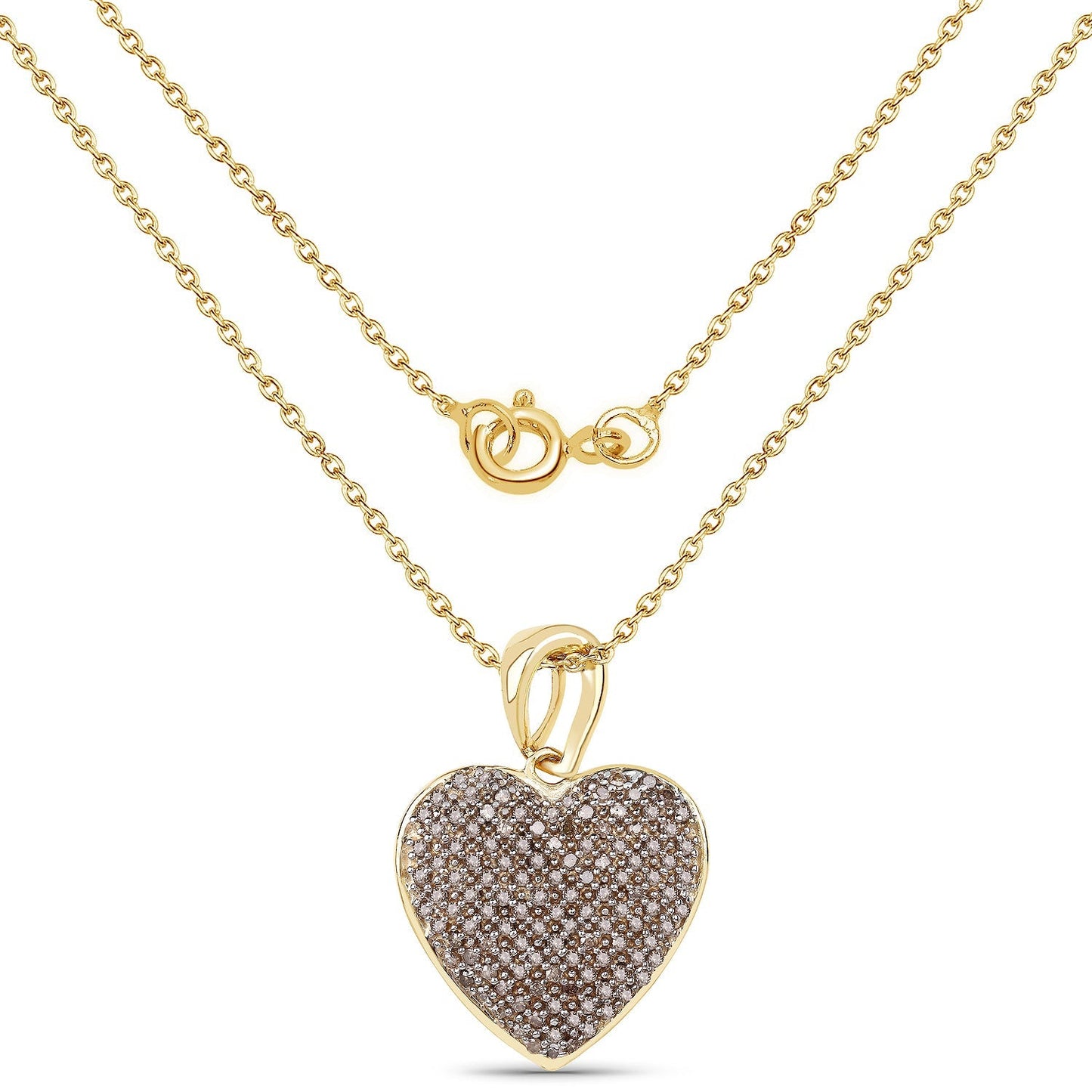 14K Yellow Gold Plated 0.68 Carat Genuine Champagne Diamond .925 Sterling Silver Heart Shape Pendant Bids.com