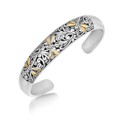 18k Yellow Gold and Sterling Silver Cuff with Dragonfly and Flourishes Bids.com