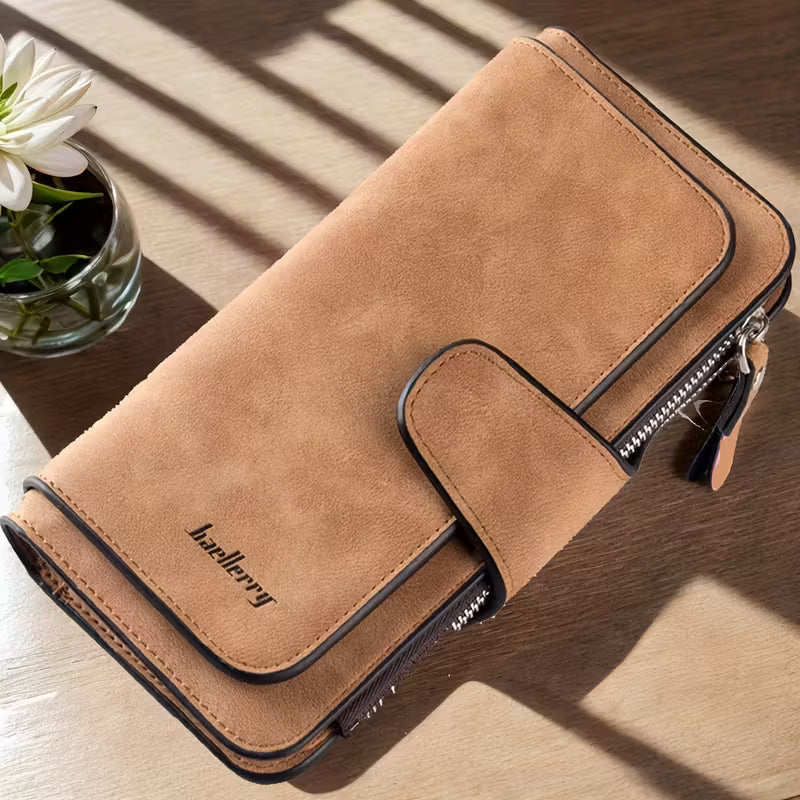 Vintage Faux Leather Long Wallet – Trifold Credit Card Holder with Snap & Zipper DailySale
