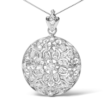 18K White Gold 1 5/6 Cttw Diamond Cluster Floral Filigree Brooch Pin and 18" Pendant Necklace (G-H Color, I1-I2 Clarity) Bids.com