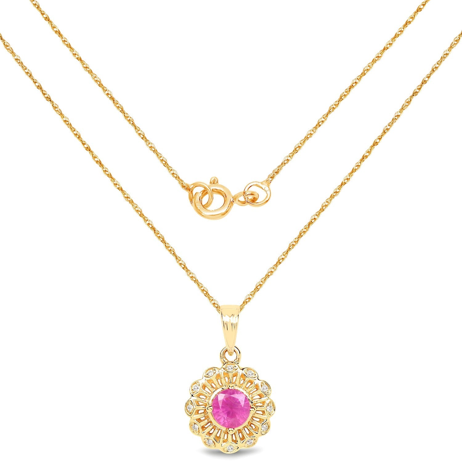 0.59 Carat Genuine Ruby and White Diamond 14K Yellow Gold Pendant Bids.com