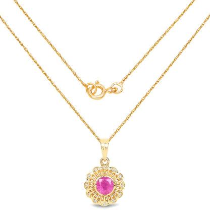 0.59 Carat Genuine Ruby and White Diamond 14K Yellow Gold Pendant Bids.com