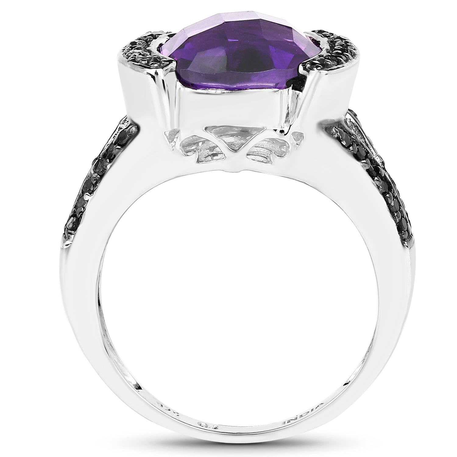 3.24 Carat Genuine Amethyst & Black Diamond .925 Sterling Silver Ring Bids.com