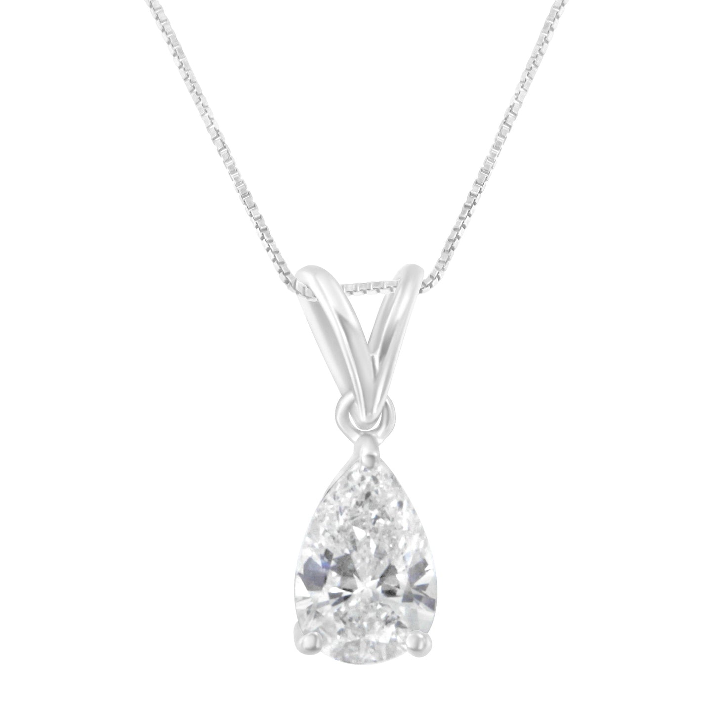 IGI certified 10K White Gold 1/2 cttw Diamond Pear Pendant Necklace (I-J, I1) Bids.com