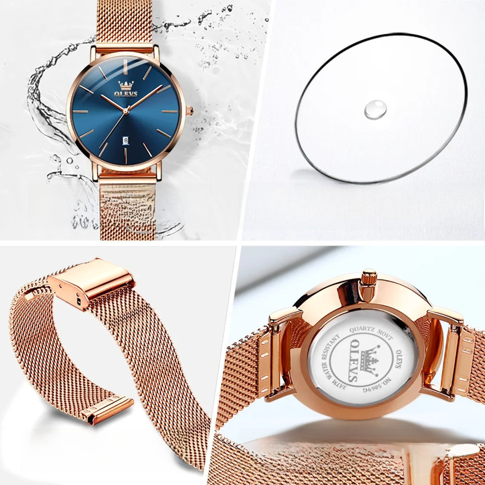 Women's Mesh Strap Watch Slim Quartz Date Luminous Steel BandsCo Straps