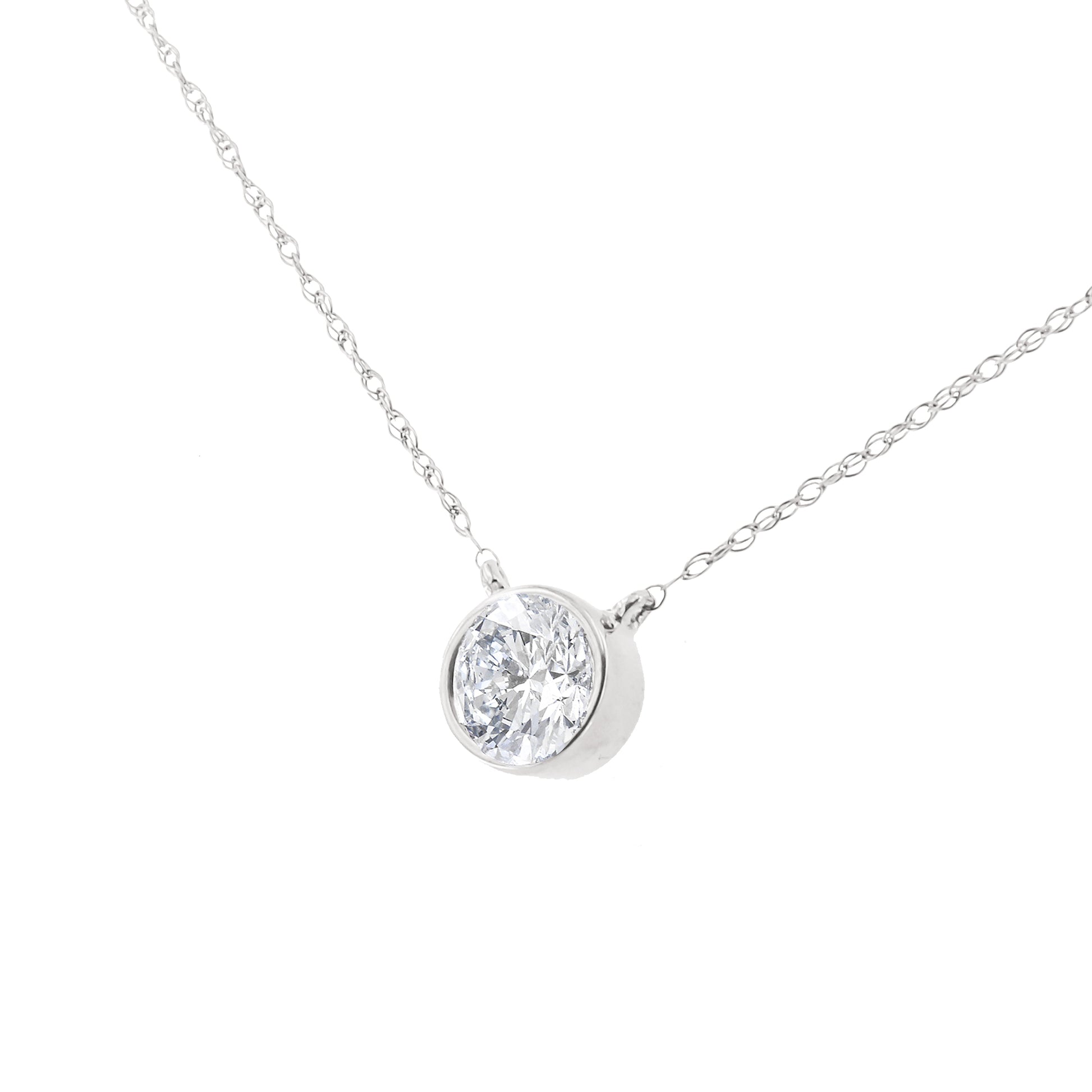 .925 Sterling Silver 1/2 Cttw Diamond Bezel 18" Pendant Necklace (I-J Color, I2-I3 Clarity) Bids.com