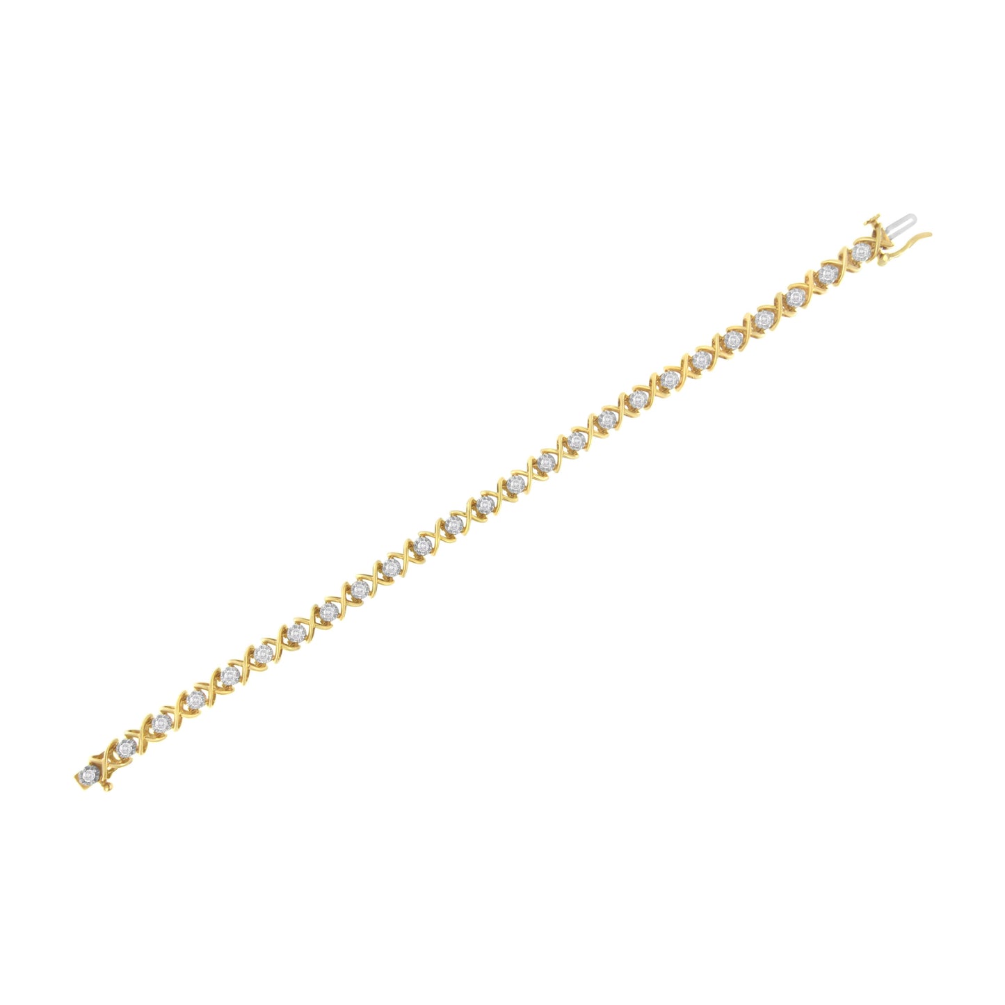 10K Yellow Gold Plated Sterling Silver 1 cttw Diamond Link Bracelet (J-K Clarity, I1-I2 Color) - Size 7" Bids.com