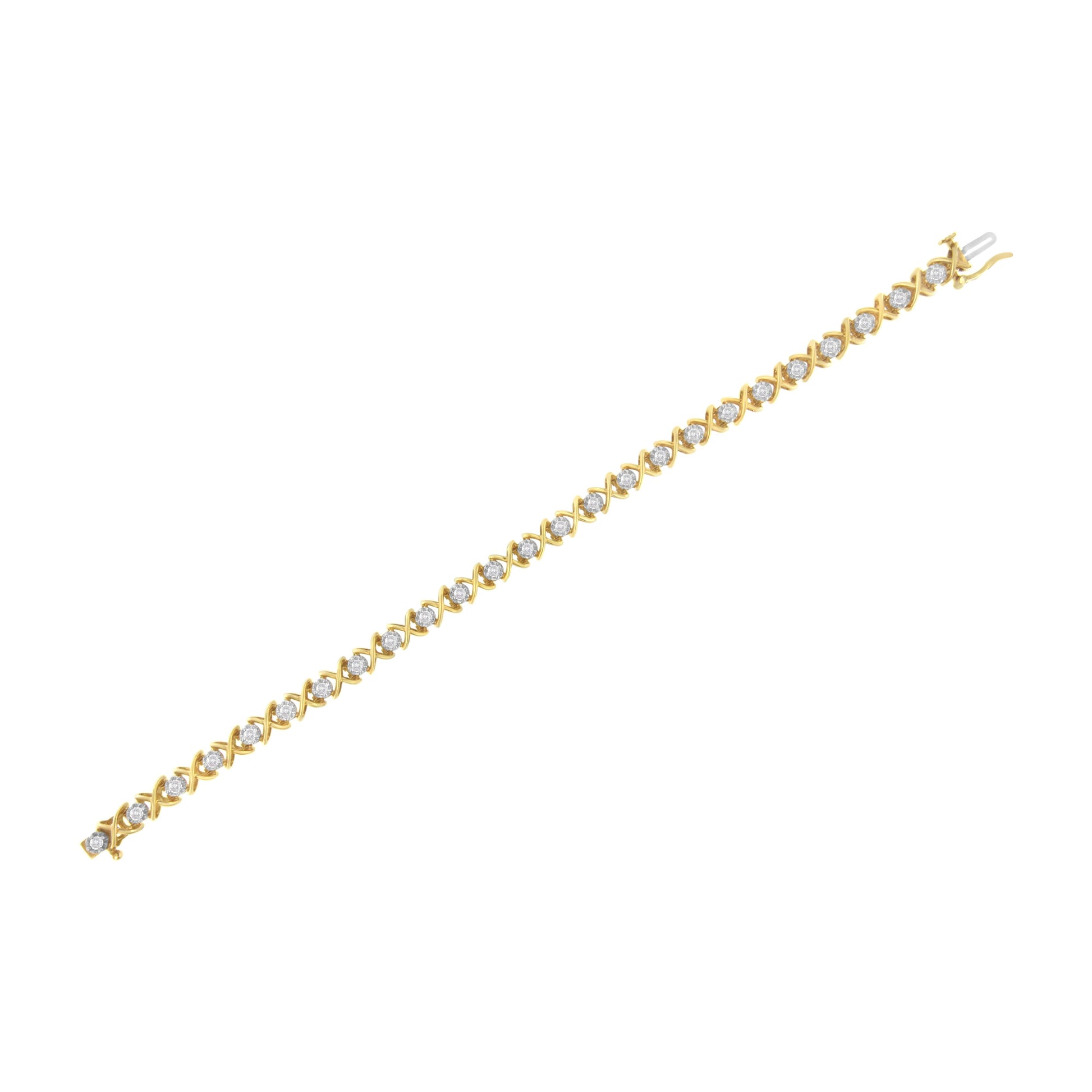 10K Yellow Gold Plated Sterling Silver 1 cttw Diamond Link Bracelet (J-K Clarity, I1-I2 Color) - Size 7" Bids.com