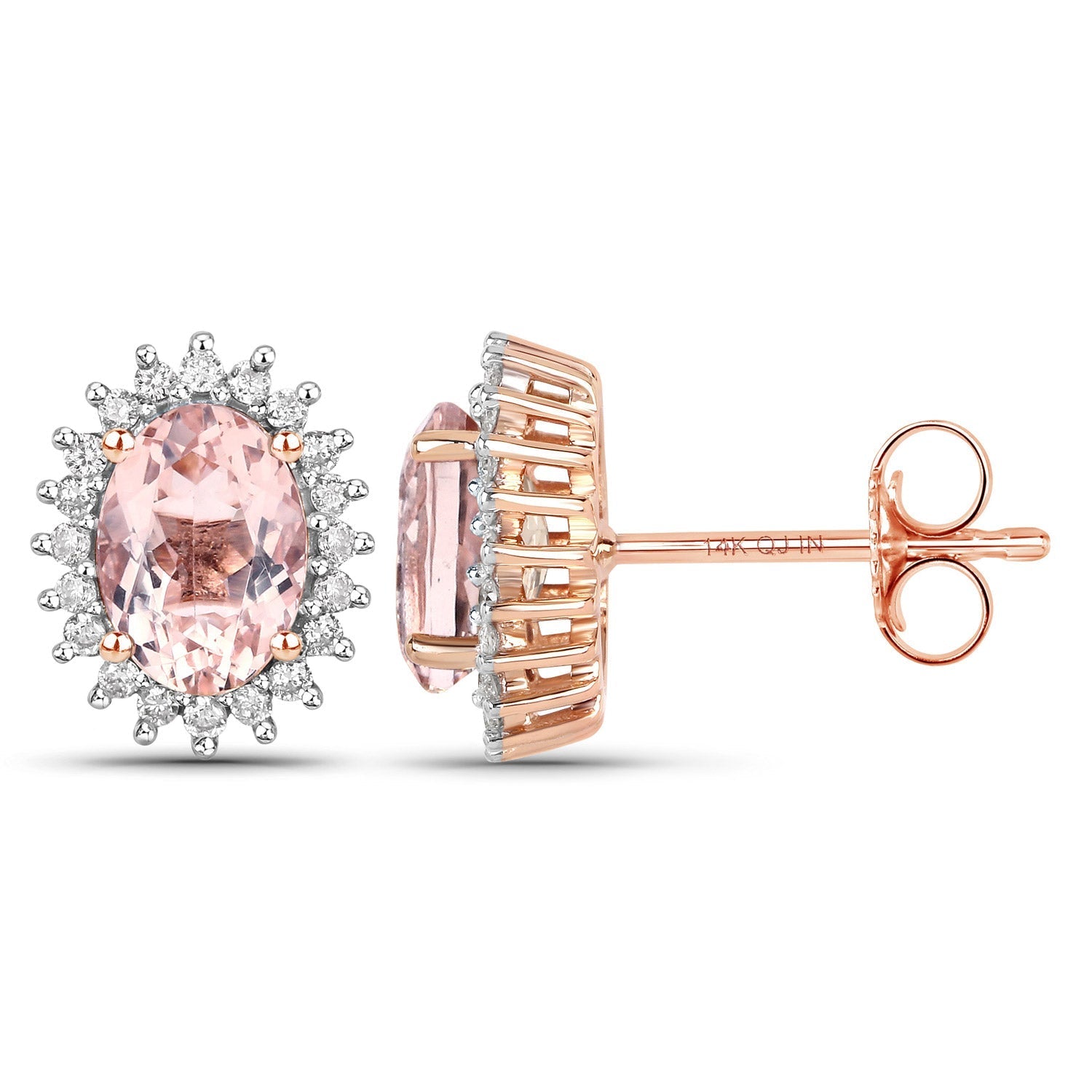 1.61 Carat Genuine Morganite and White Diamond 14K Rose Gold Earrings Bids.com
