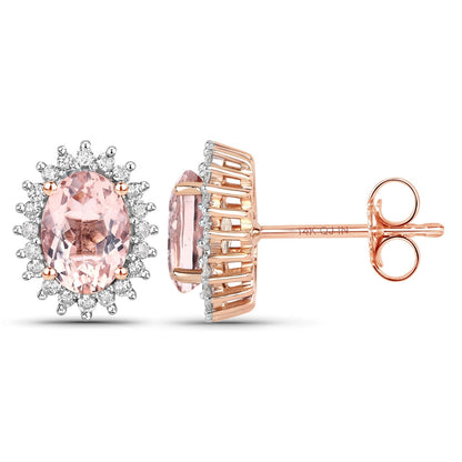 1.61 Carat Genuine Morganite and White Diamond 14K Rose Gold Earrings Bids.com
