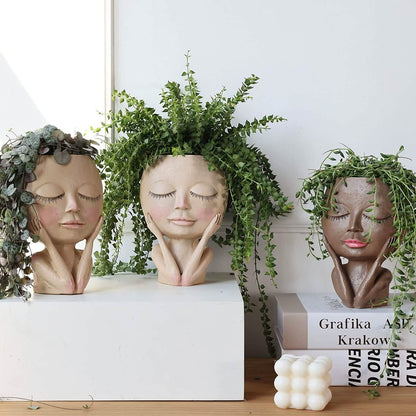 Face Flower Pot Head Planter Pot Succulent Planter Cute Closed Eyes DailySale