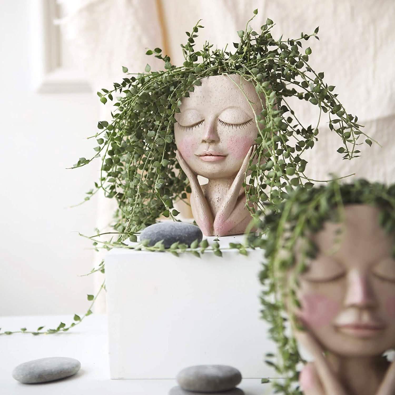 Face Flower Pot Head Planter Pot Succulent Planter Cute Closed Eyes DailySale