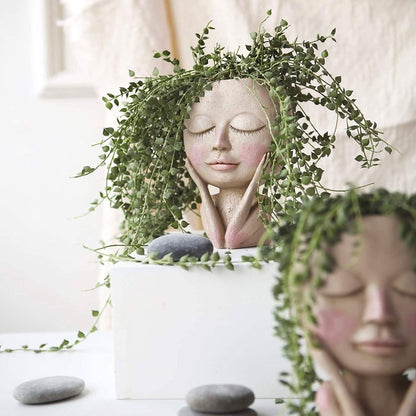 Face Flower Pot Head Planter Pot Succulent Planter Cute Closed Eyes DailySale