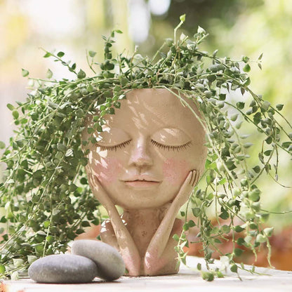 Face Flower Pot Head Planter Pot Succulent Planter Cute Closed Eyes DailySale