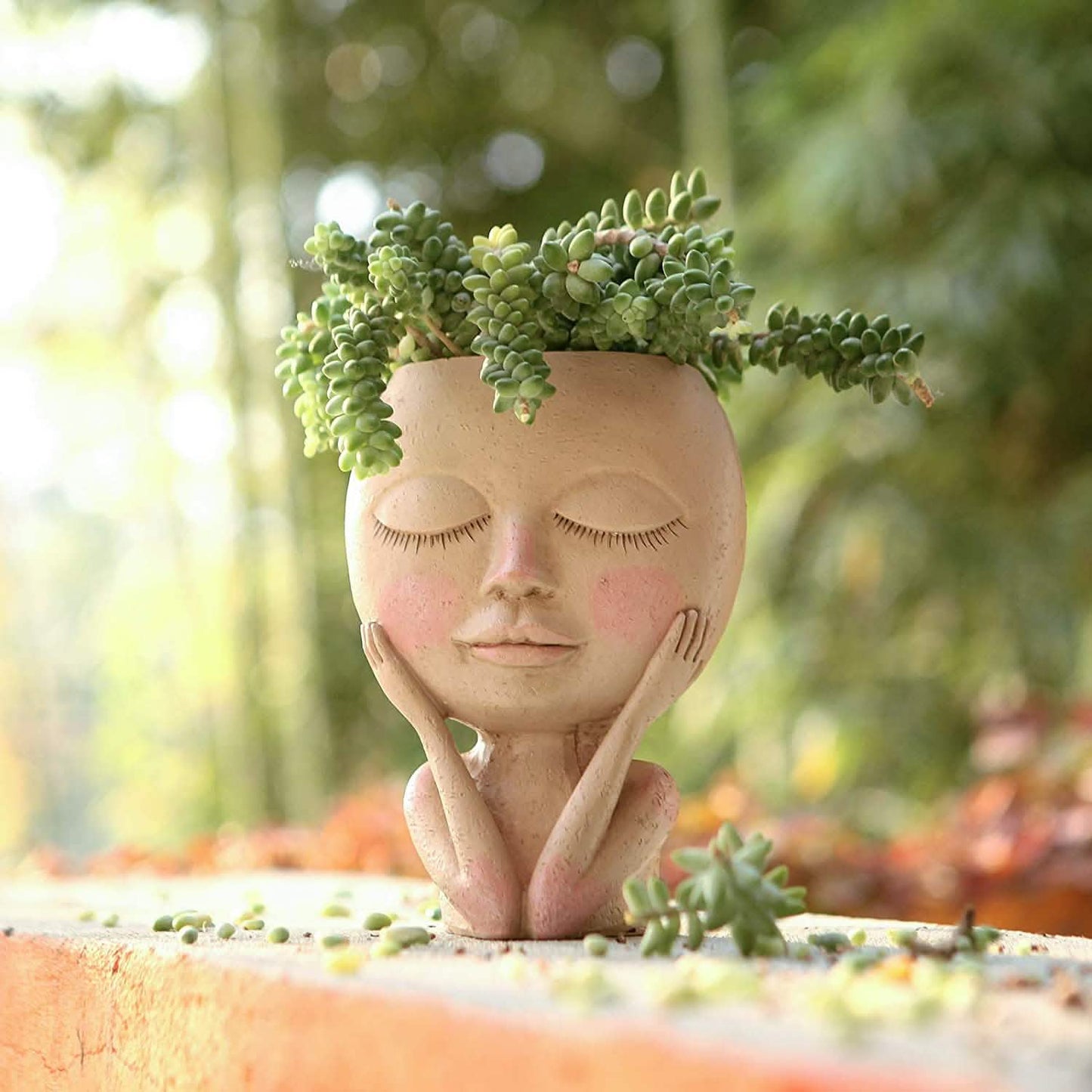 Face Flower Pot Head Planter Pot Succulent Planter Cute Closed Eyes DailySale