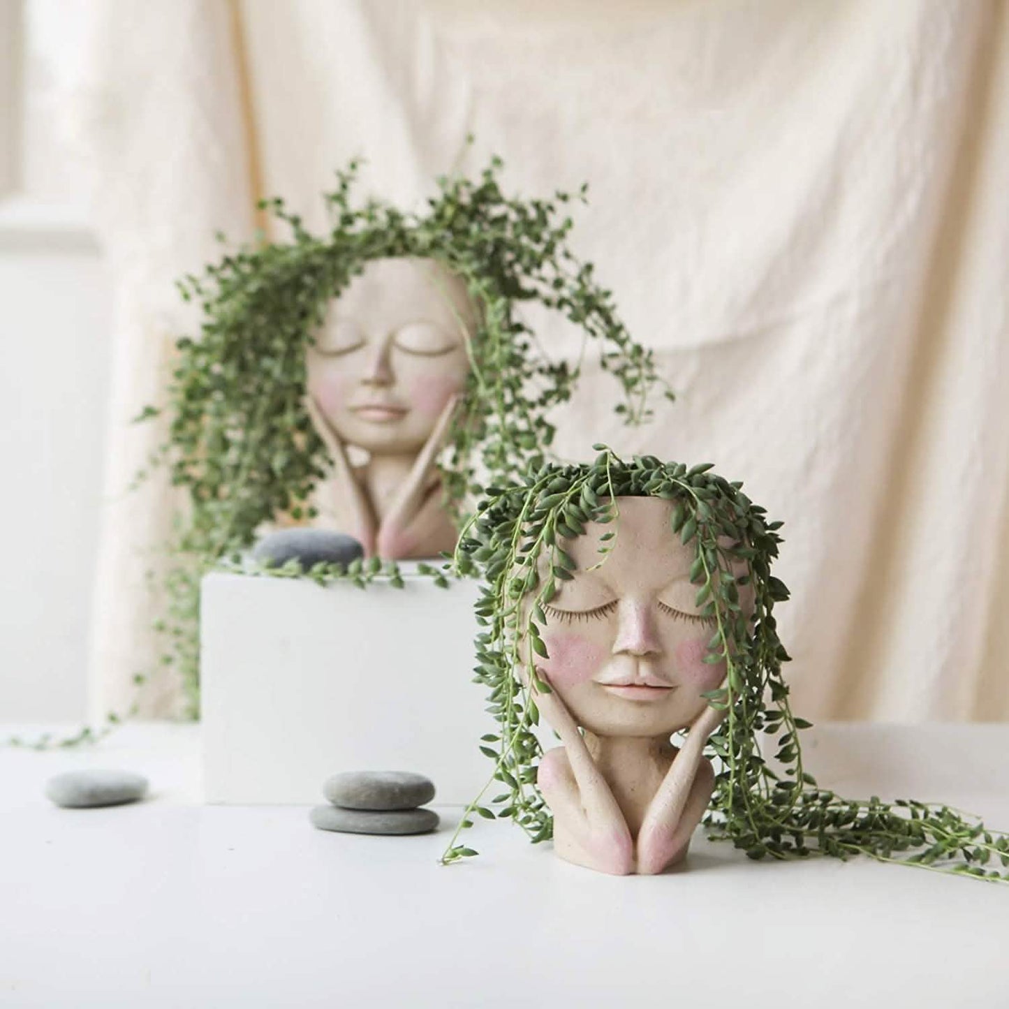 Face Flower Pot Head Planter Pot Succulent Planter Cute Closed Eyes DailySale