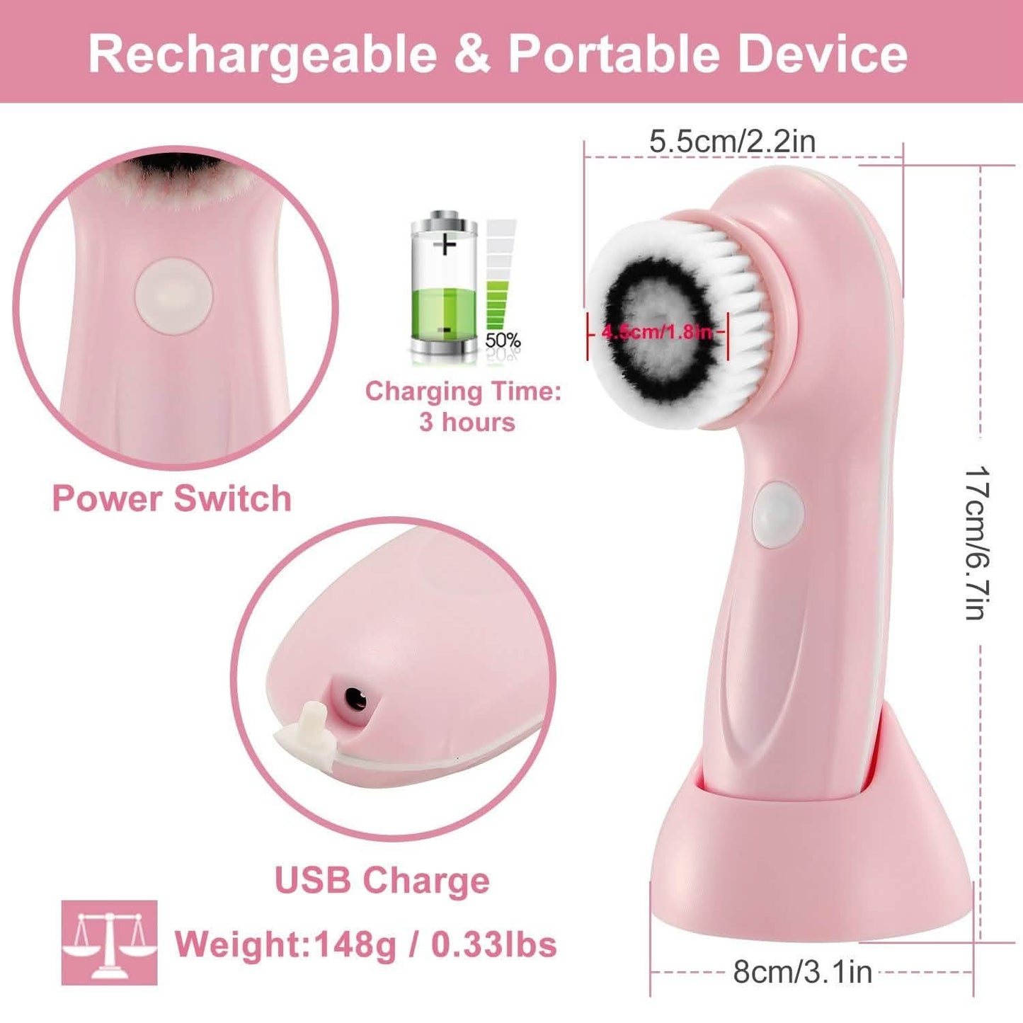 Facial Cleansing Brush IPX6 Waterproof 2 Speed Face Brush DailySale