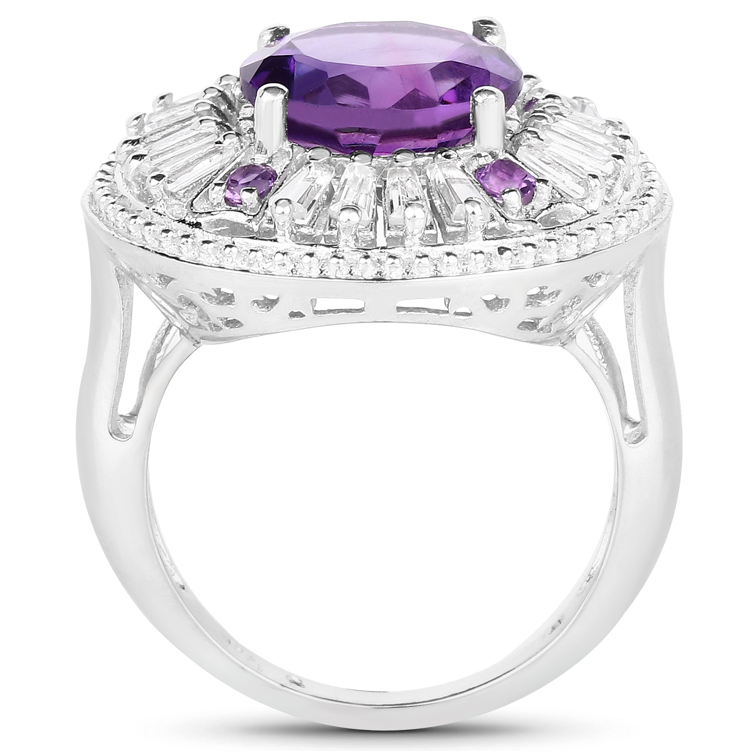5.58 Carat Genuine Amethyst and White Topaz .925 Sterling Silver Ring Bids.com