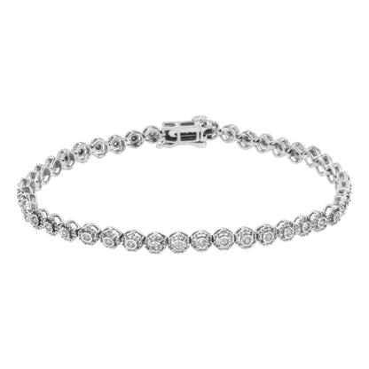 .925 Sterling Silver 1/2 Cttw Miracle Set Round Diamond Bezel Design Link Bracelet (I-J Color, I2-I3 Clarity) - 7.25" Bids.com