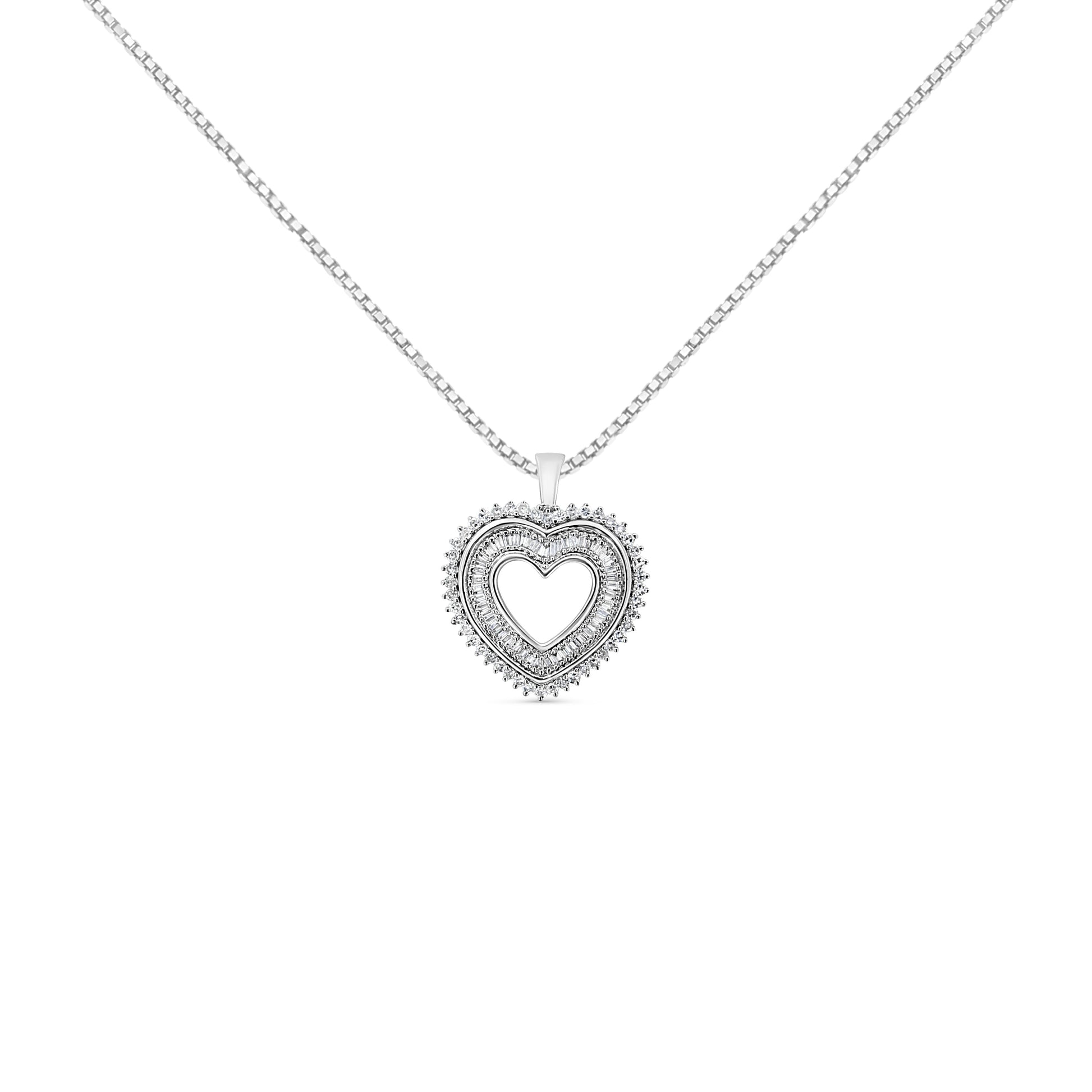 .925 Sterling Silver 1.0 Ctw Diamond Shadow Open Heart Halo 18" Pendant Necklace (I-J Color, I1-I2 Clarity) Bids.com