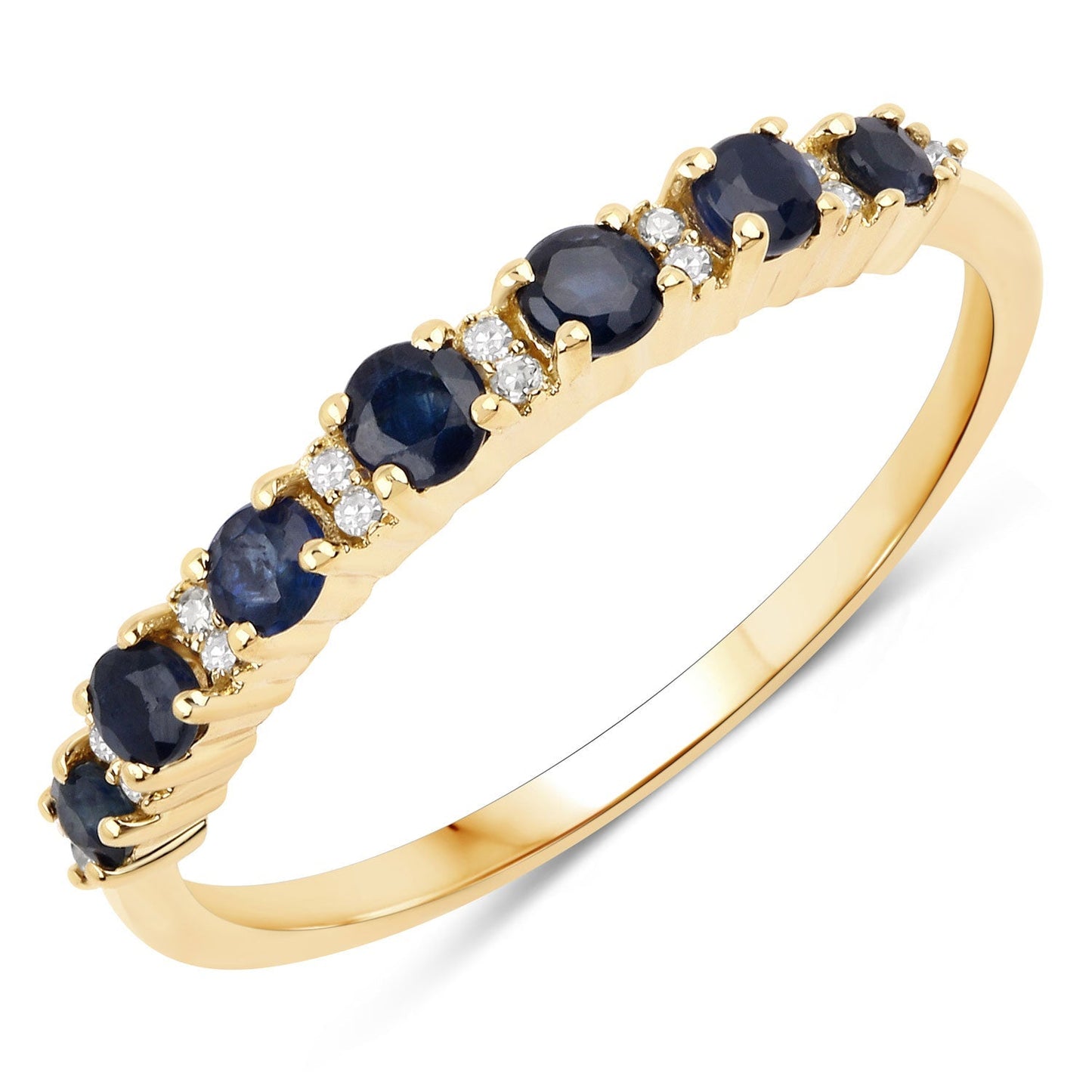 0.43 Carat Genuine Blue Sapphire and White Diamond 14K Yellow Gold Ring Bids.com