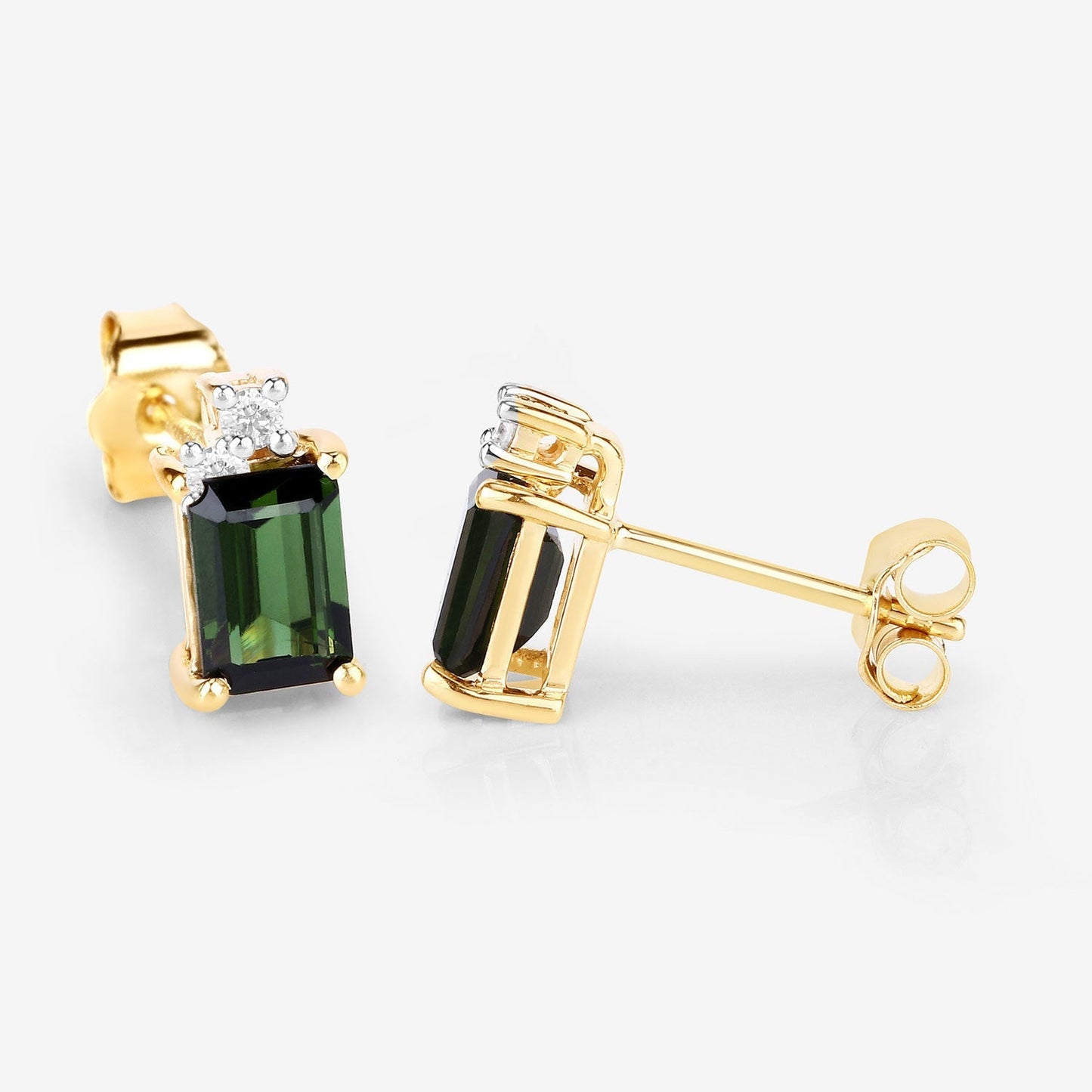 1.24 Carat Genuine Green Tourmaline and White Diamond 14K Yellow Gold Earrings Bids.com